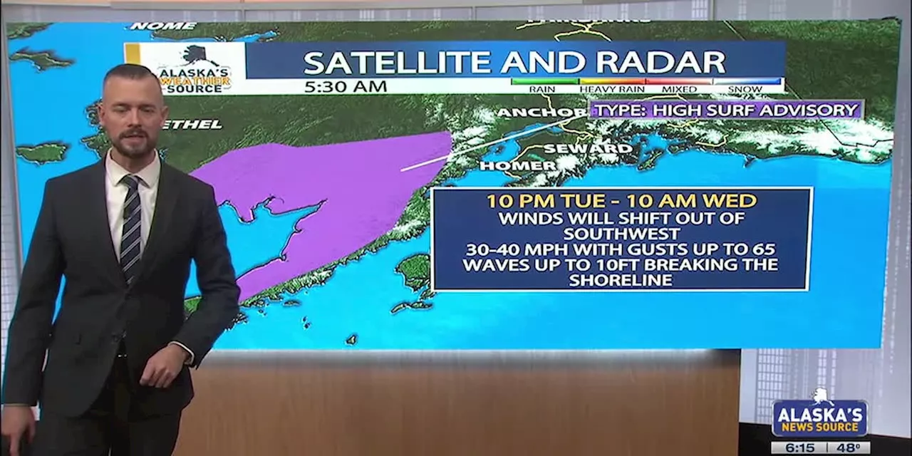 High seas out west, with rain building back into Southcentral