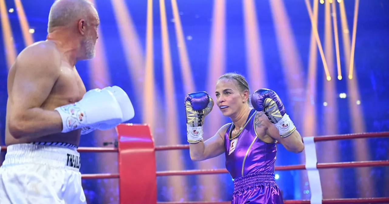 Regina Halmich triumphiert zum dritten Mal über Stefan Raab im Boxring