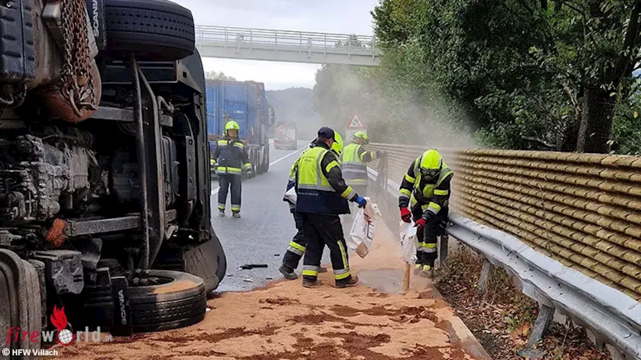 Ktn: Schwerer Lkw-Unfall auf der Südautobahn bei Villach, massiver Dieselaustritt