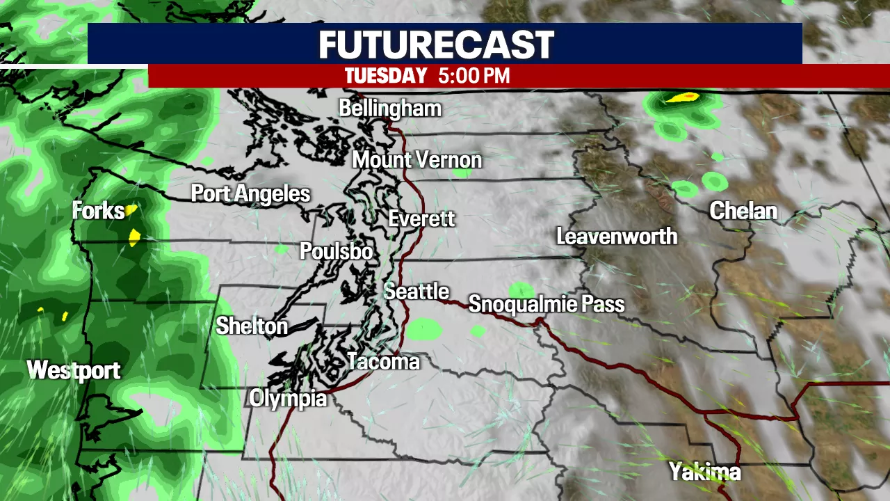 Seattle weather: Clouds, cooler temperatures and few light showers Tuesday