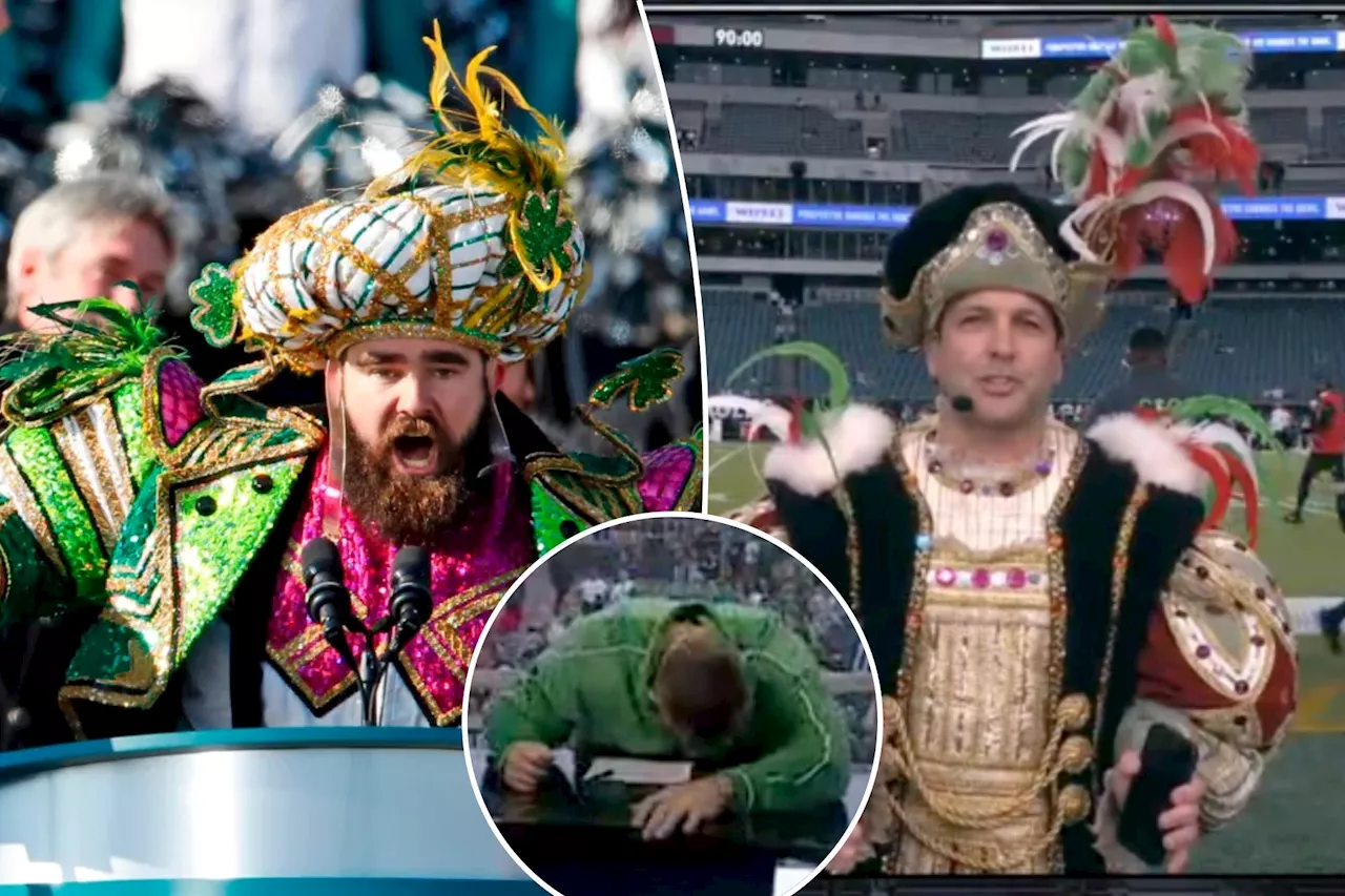 Adam Schefter delighted Jason Kelce with his parade getup on 'Monday Night Countdown'