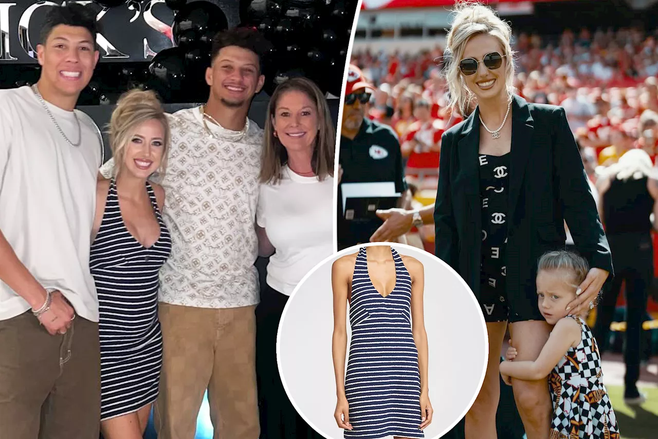 Brittany Mahomes trades Chanel for striped halter dress at Patrick Mahomes' birthday party