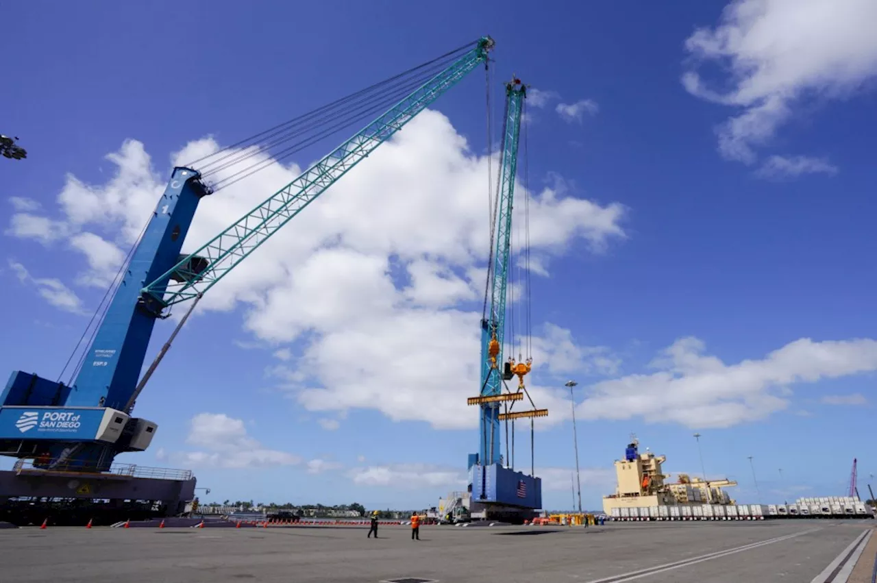 All-electric cranes lifting cargo at the Port of San Diego