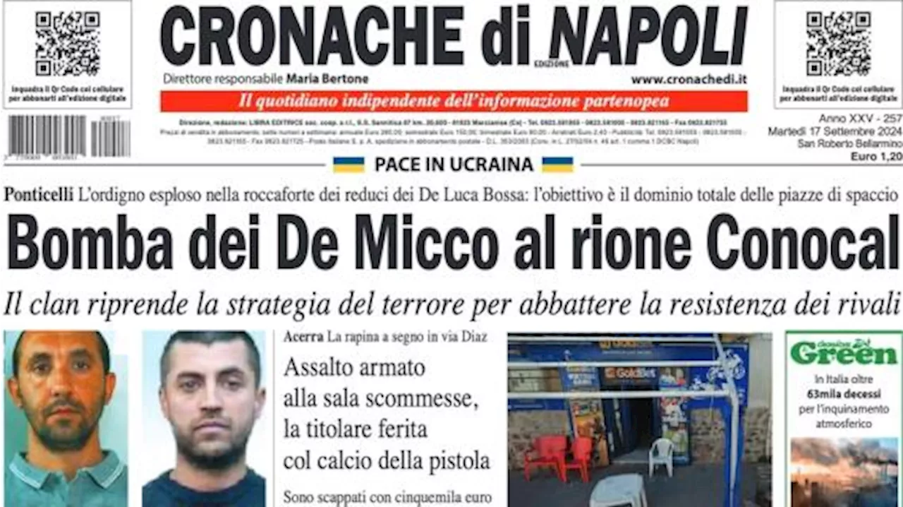 Cronache di Napoli in apertura: 'Conte ha cambiato pelle agli azzurri, ora sfida alla Juve'