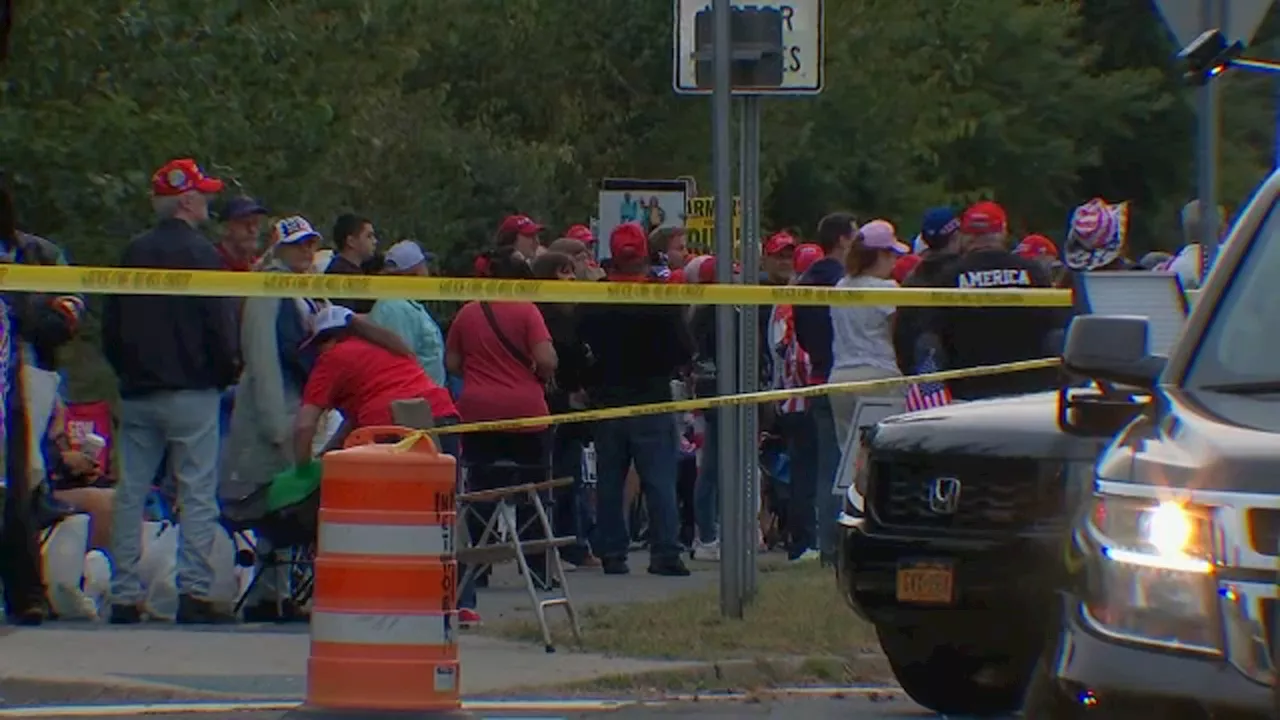 Tight security measures, crowds begin to arrive ahead of Donald Trump rally in Nassau County