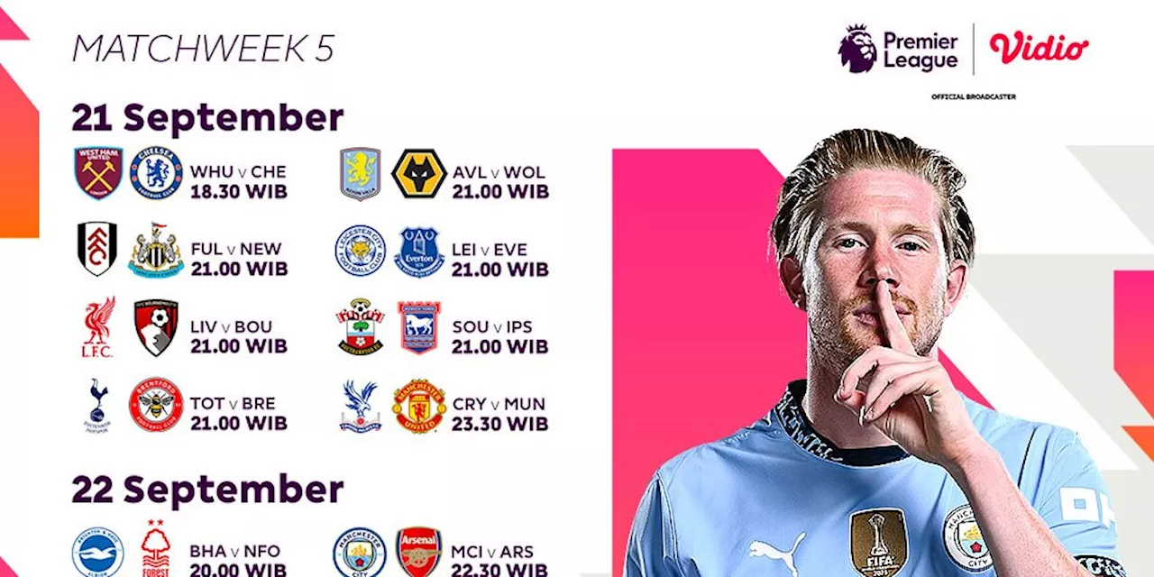 Link Live Streaming Liga Inggris Matchweek 5 di Vidio Akhir Pekan Ini