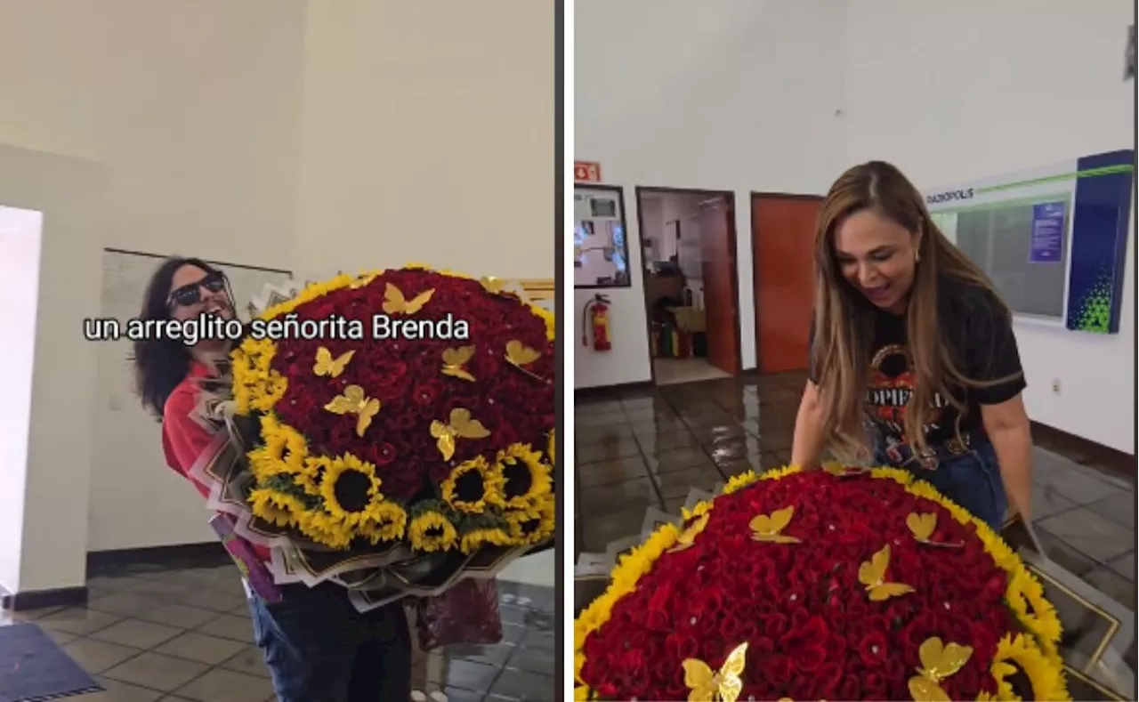 Mario Bezares sorprende a Brenda con un ramo gigante de flores por su aniversario