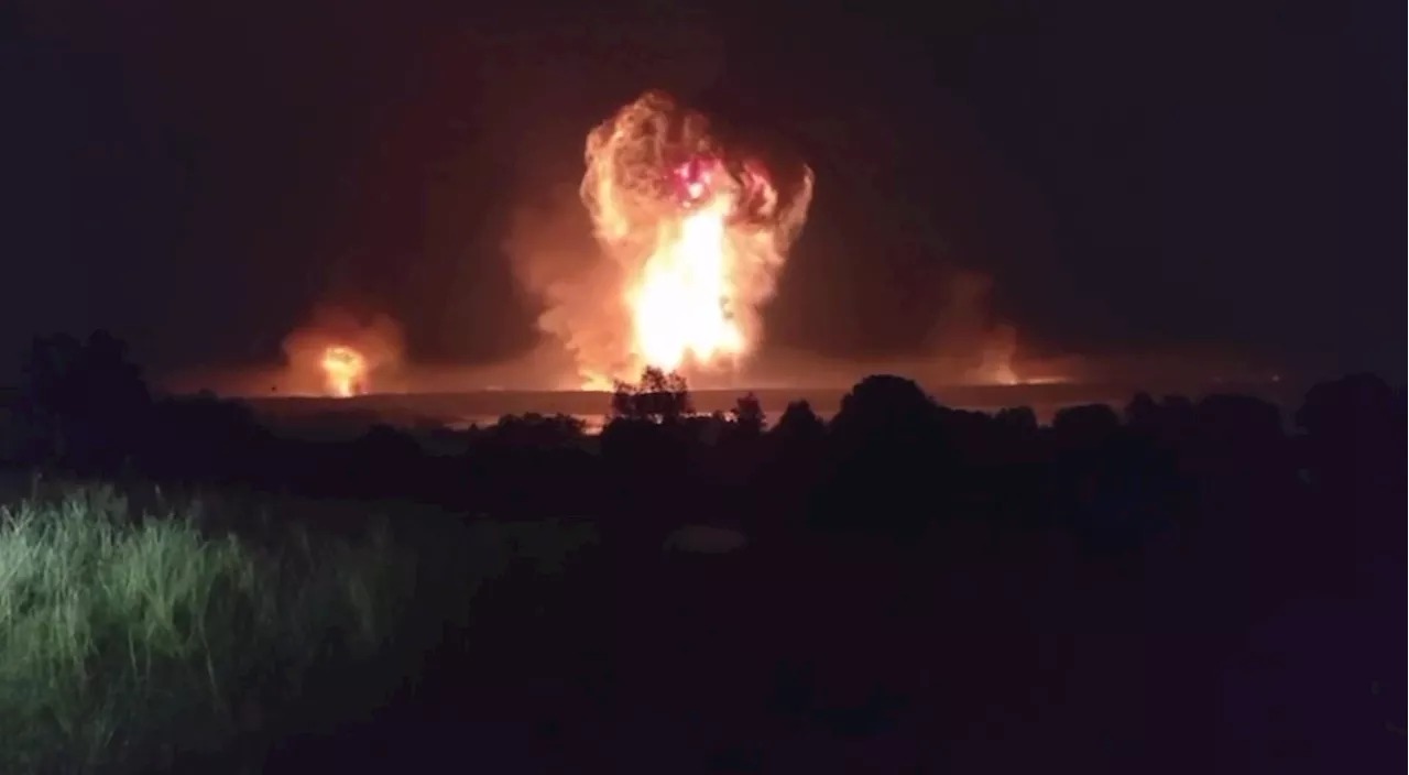 Huge Mushroom Fireball Rises over Russian Ammo Storage Struck by Drones