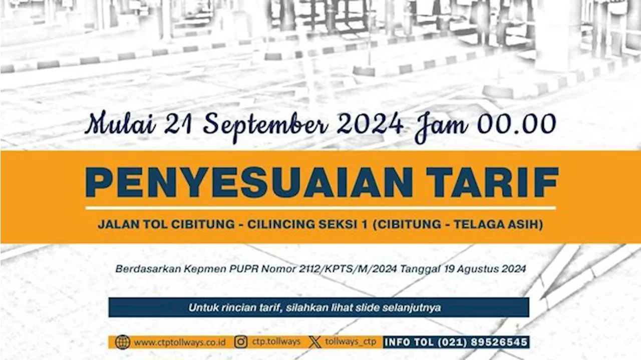 Tarif Tol Cibitung-Telaga Asih Resmi Naik per 21 September Jadi Segini