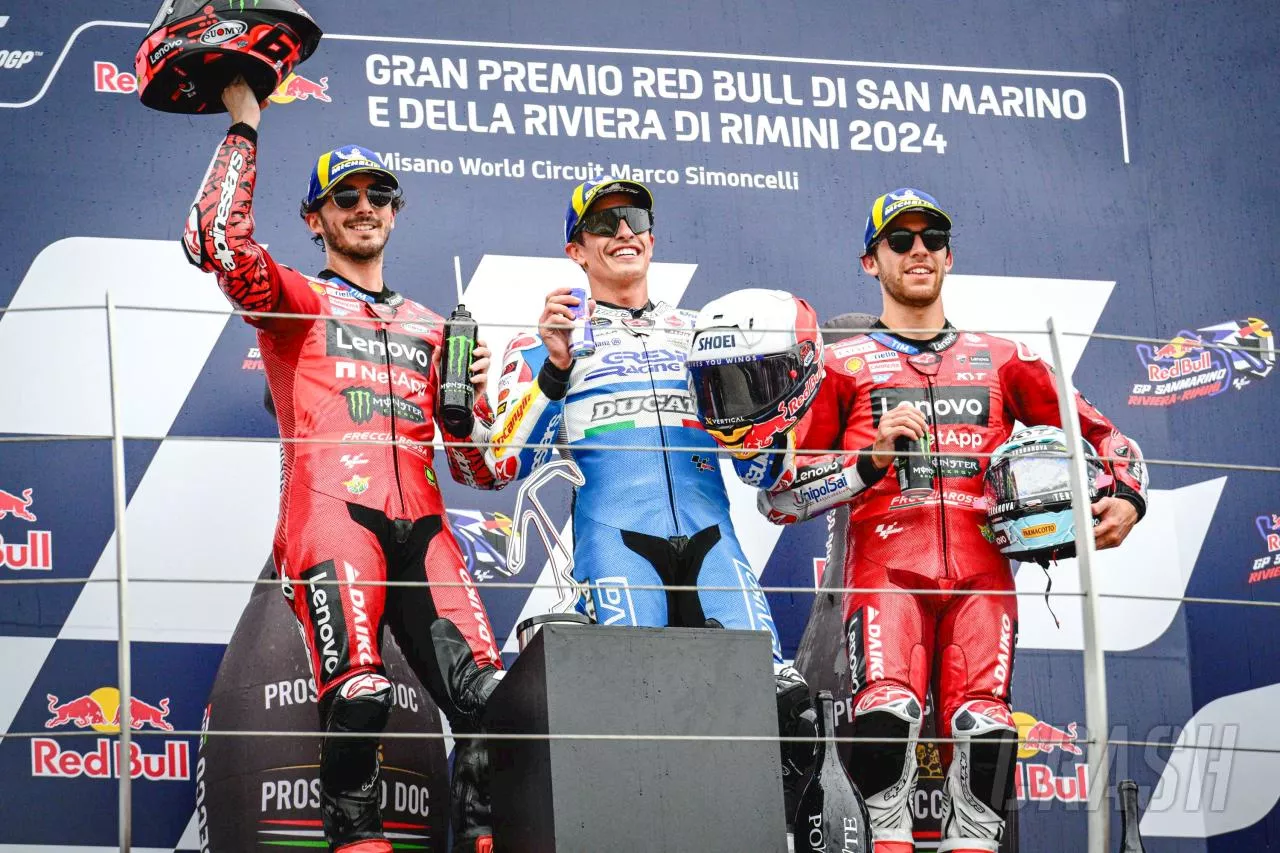 Marc Marquez thanks Pecco Bagnaia for calming Misano crowd boos on the podium