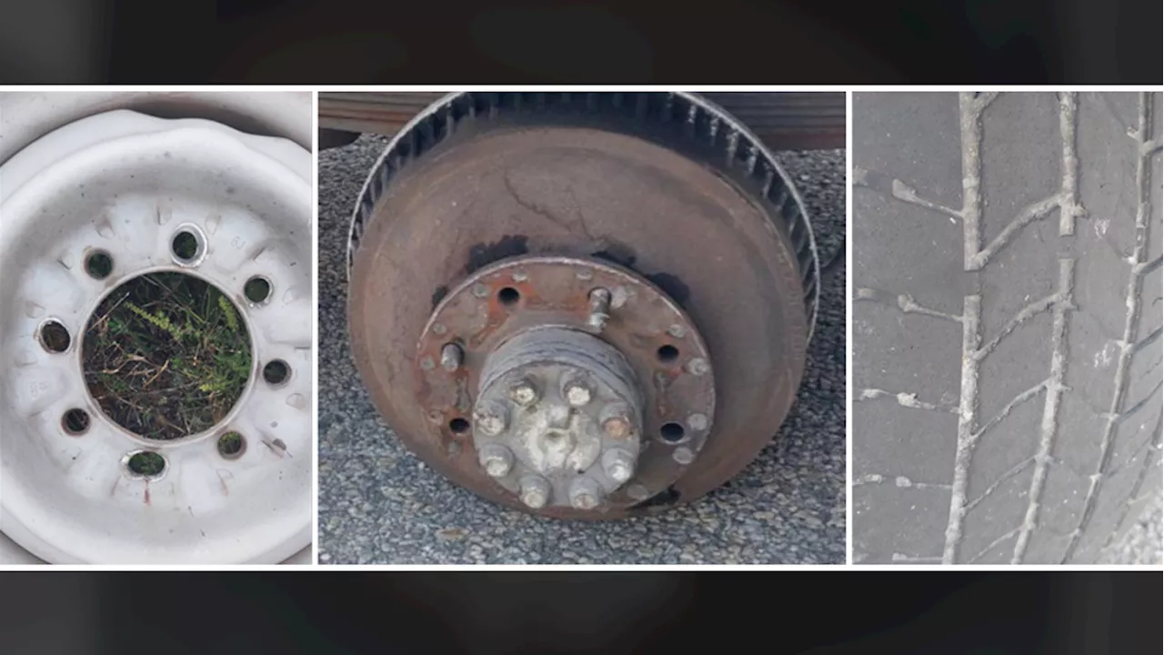 Ice cream truck with a loose tire stopped on Highway 417