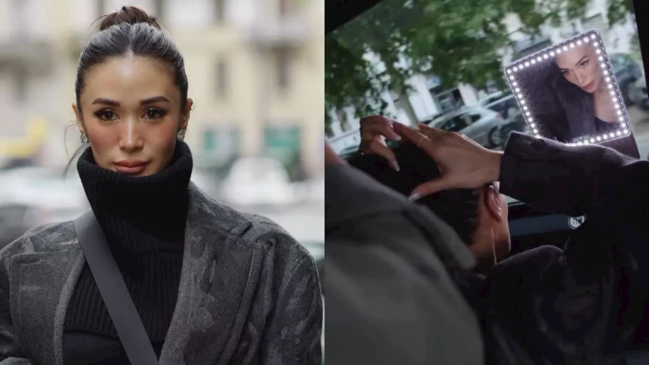 Heart Evangelista gets camera-ready inside a moving car during Milan Fashion Week