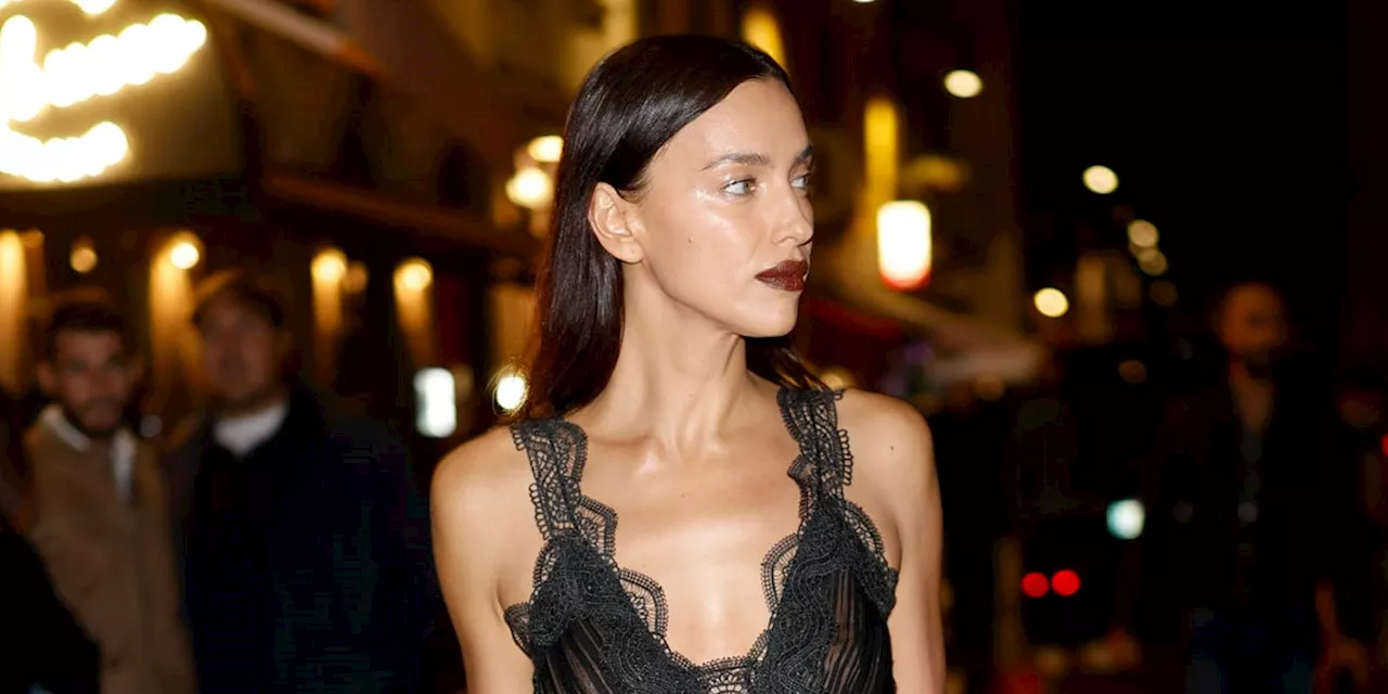 Irina Shayk Parties in the Most Romantic Sheer Black Slipdress