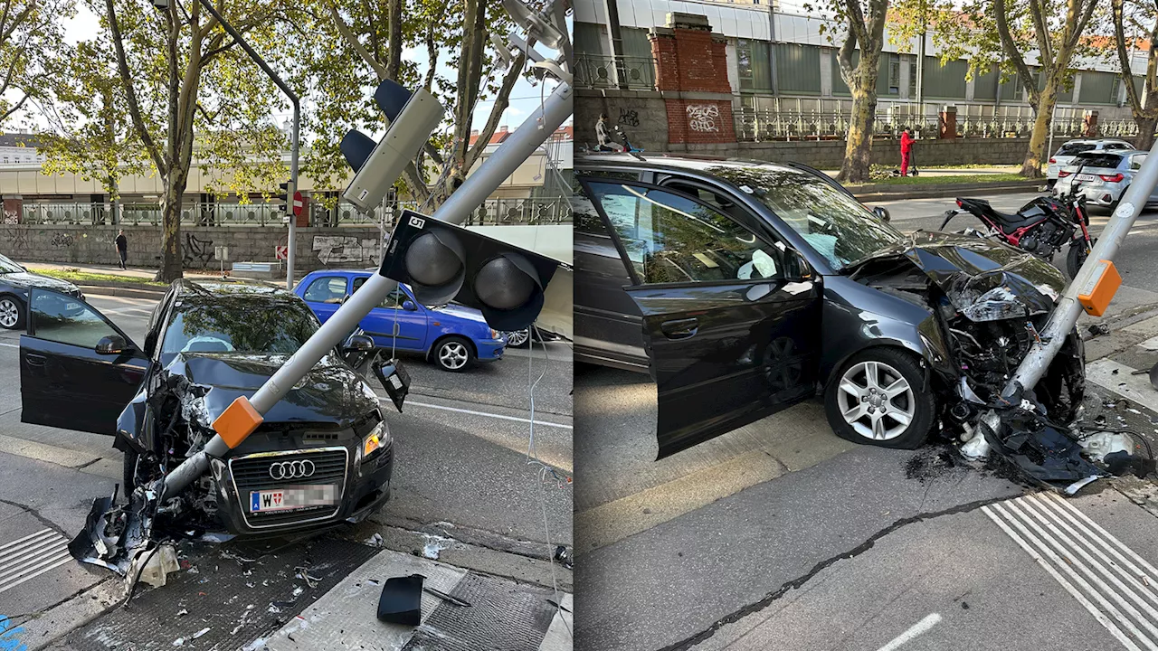 Schwerer Unfall am Gürtel: Audi-Lenkerin kracht in Ampelmast