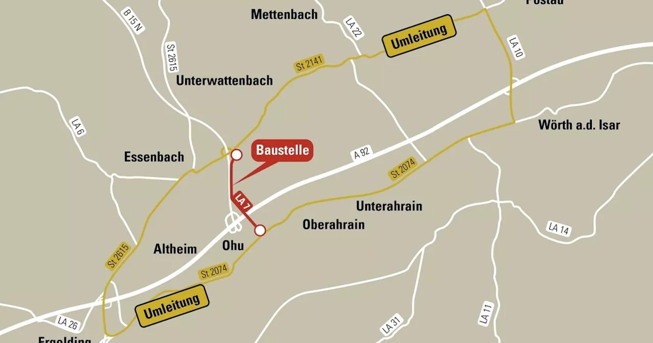 Kreisstraße LA7 bei Essenbach bis Ende Oktober gesperrt