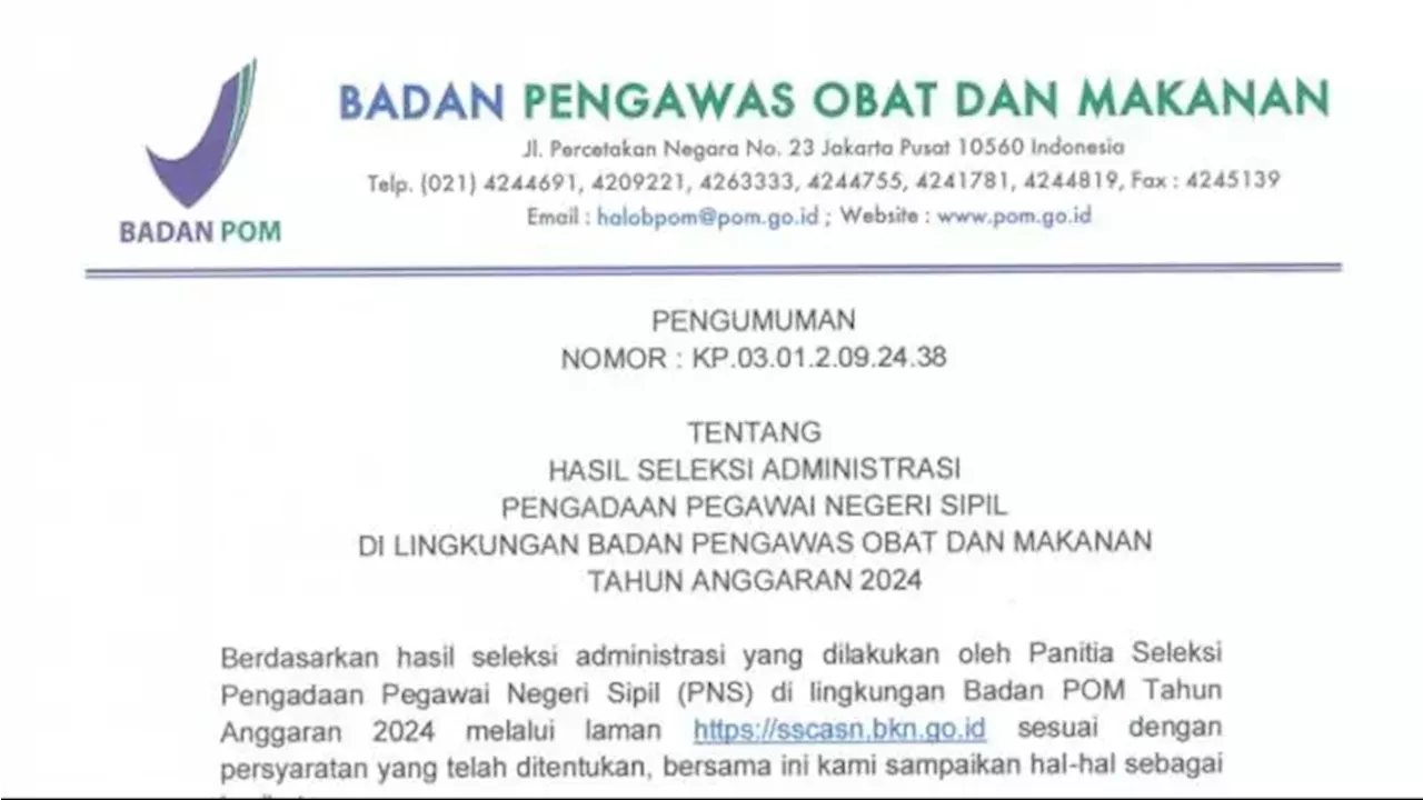 Pengumuman Hasil Seleksi Administrasi Cpns 2024 Link PDF Pengumuman