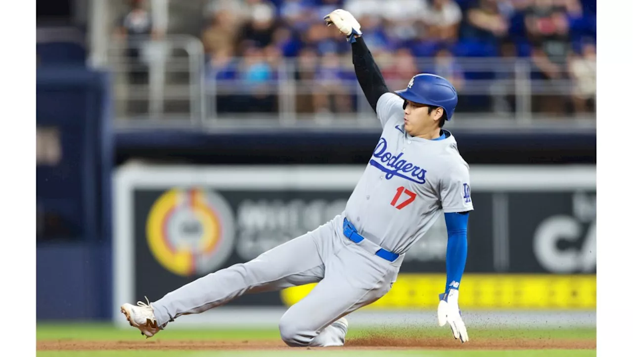 Dodgers hold off Marlins with Shohei Ohtani reaching 49 stolen bases