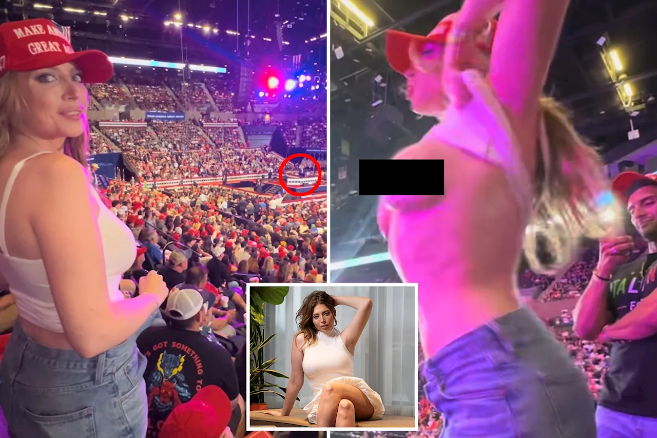 OnlyFans model Ava Louise, who flashed NYC portal, whips 'em out for Trump at Long Island rally