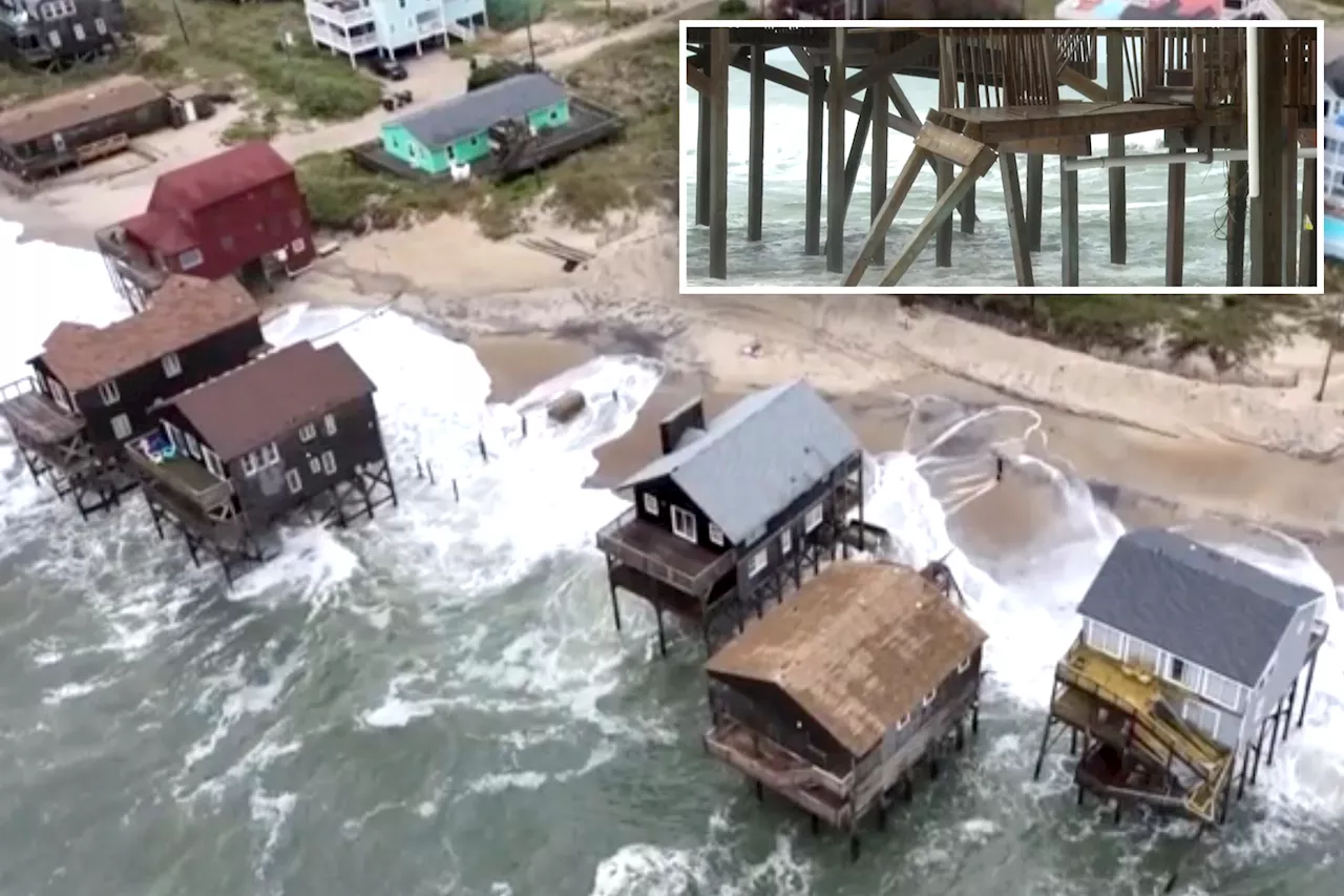 Stunning drone footage shows oceanfront houses on the brink of collapse in the Outer Banks