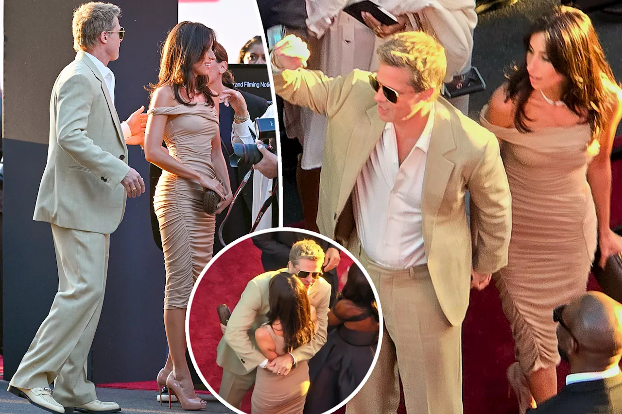 Brad Pitt and girlfriend Ines de Ramon twin in tan for 'Wolfs' Los Angeles premiere