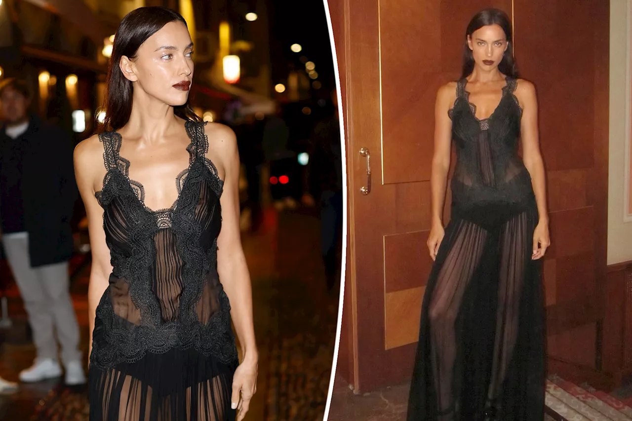 Irina Shayk parties in sultry sheer dress during Milan Fashion Week