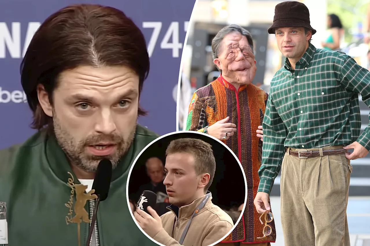 Sebastian Stan calls out reporter for describing co-star Adam Pearson as a 'beast' over facial disfigurement