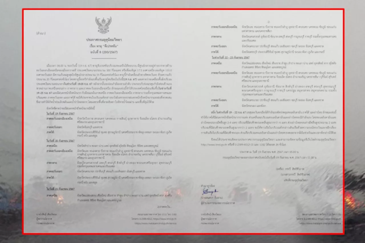 อุตุ เตือน ฉ.8 เปิดชื่อจังหวัด เจอ พายุดีเปรสชัน ถล่มฝนตกหนักถึงหนักมาก 19–23 ก.ย.