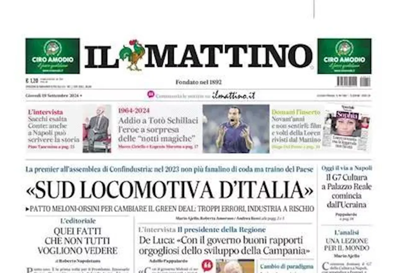 Il Mattino titola in apertura su Conte: 'Anche a Napoli può scrivere la storia'