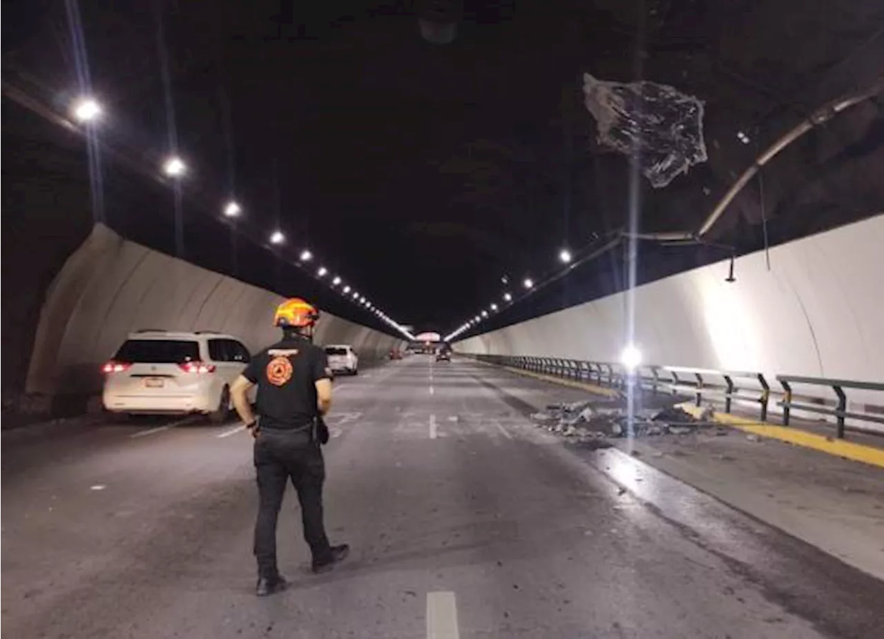 Cierran Túnel de la Loma Larga por caída de concreto; vialidad en Monterrey colapsa