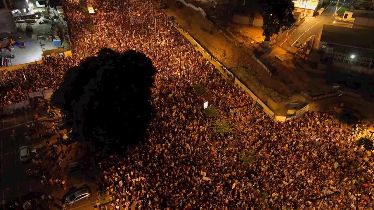 Drone aerials show huge Tel Aviv protest after deaths of Israeli hostages in Gaza