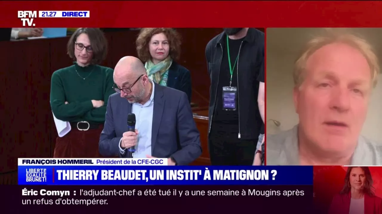 Hypothèse Thierry Beaudet à Matignon: 'Avec lui, on sent une forme de respect, d'espace de liberté', assure François Hommeril (président de la CFE-CGC)