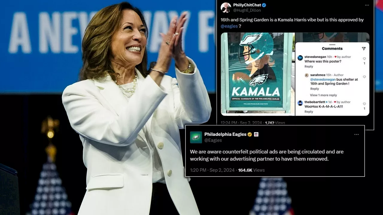 Eagles working to remove 'counterfeit' bus stop ads that endorse Kamala Harris