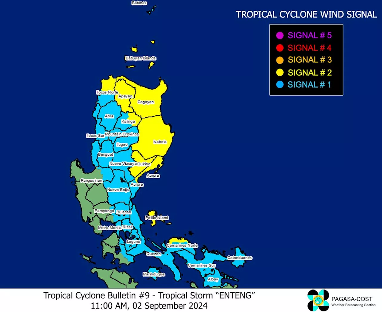 Signal No. 2 still up in 9 areas as Enteng may make landfall over Isabela, Cagayan