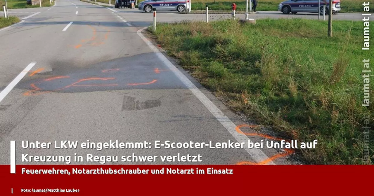 Unter LKW eingeklemmt: E-Scooter-Lenker bei Unfall auf Kreuzung in Regau schwer verletzt