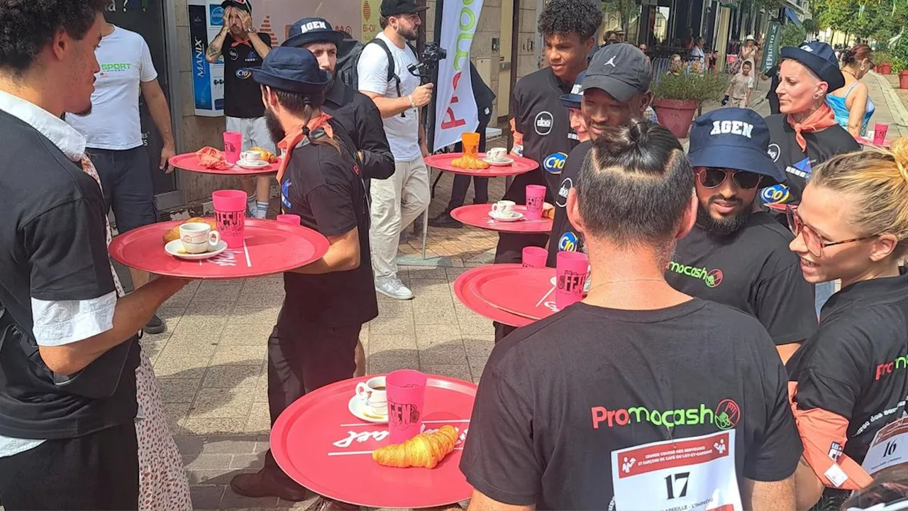 Vidéo. Café, croissant et verre d’eau sur le plateau : revivez la première course des cafetiers des Fêtes d’Agen