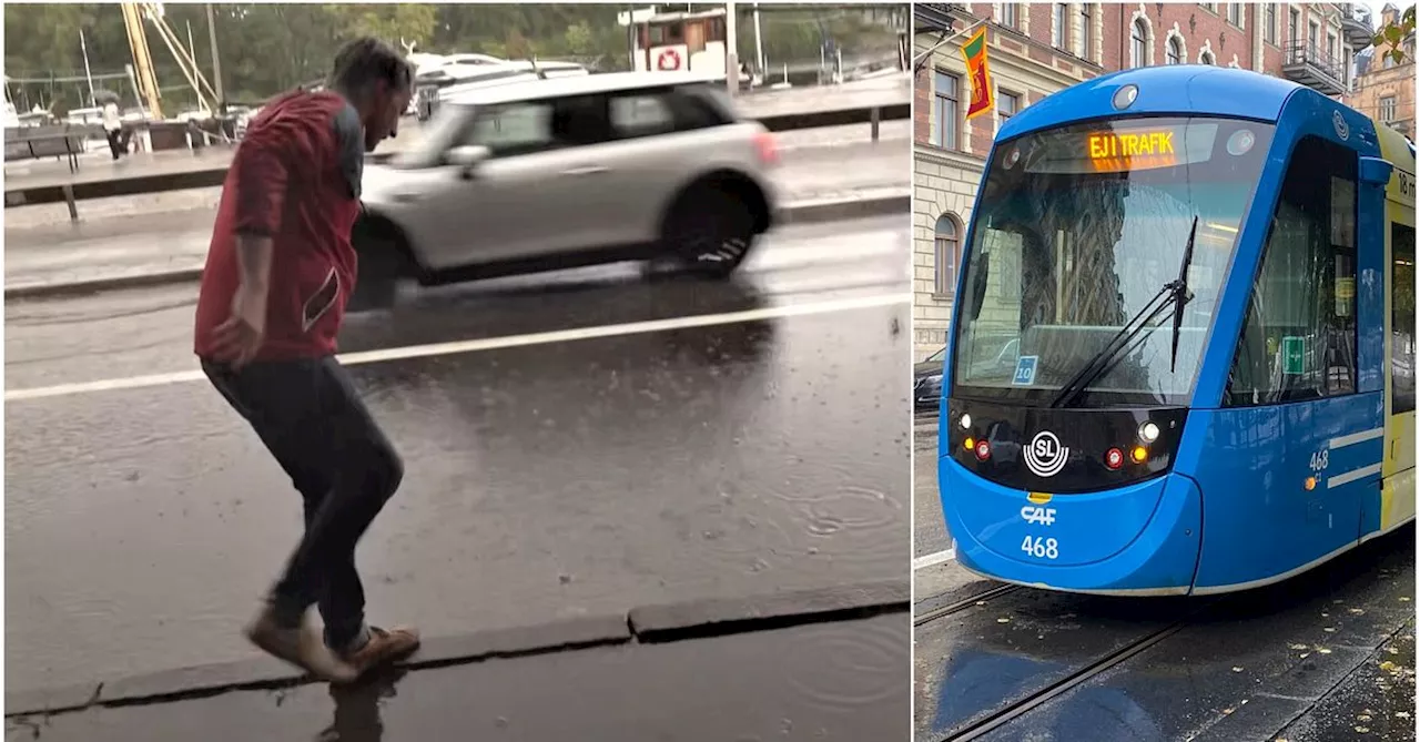 Regn ställer in spårvagnar i Stockholm – bussar försenade