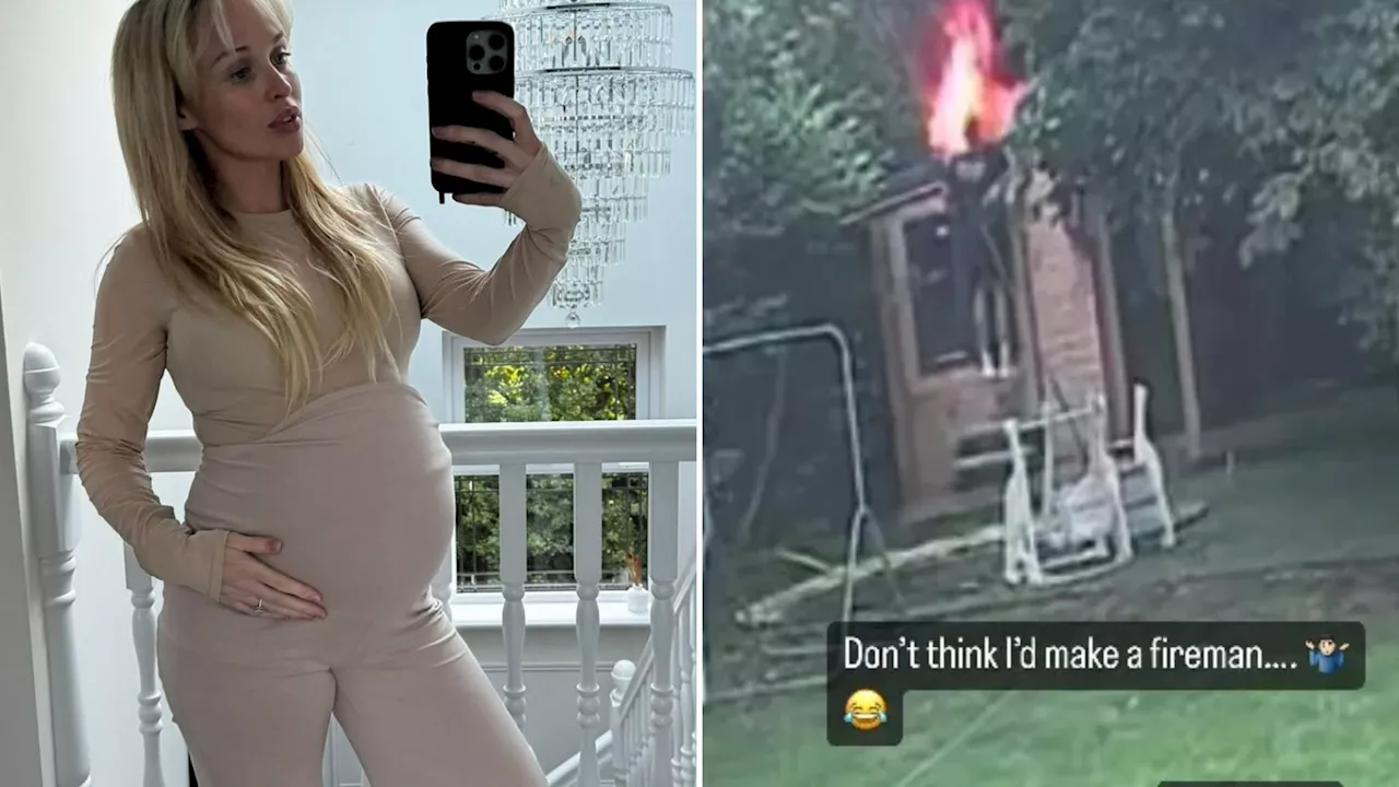 Pregnant Jorgie Porter shares dramatic video as fire rips through roof of her new gym in garden...