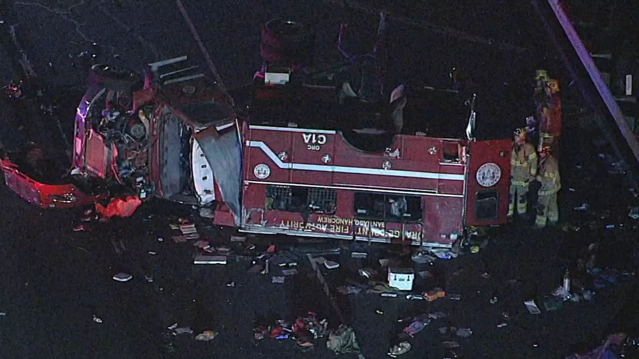 Multiple injuries reported, airlifts requested as fire truck crashes on Orange County freeway