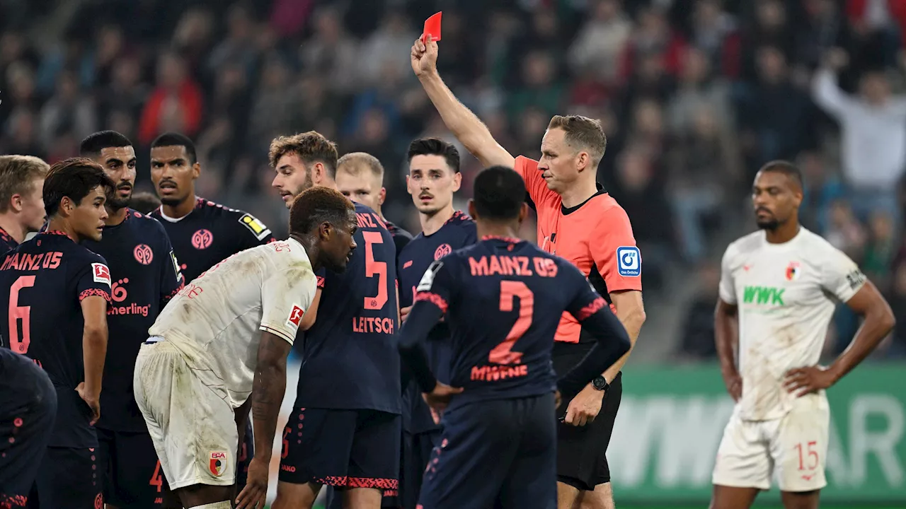 Fünf Tore, zwei Rote, VAR-Trubel: FSV Mainz 05 gewinnt wildes Spektakel beim FC Augsburg