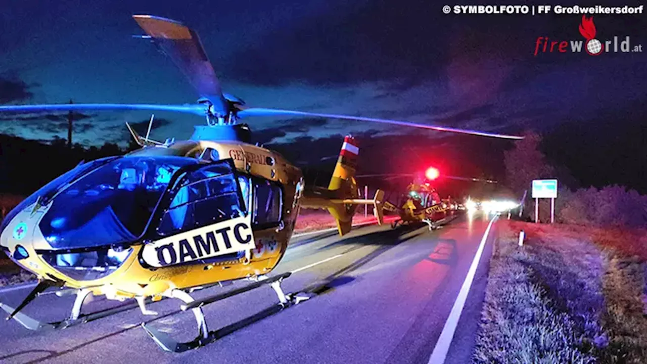 Stmk: Drei Verletzte bei Frontalkollision auf der B 320 bei Aich → zwei Rettungshubschrauber im Einsatz