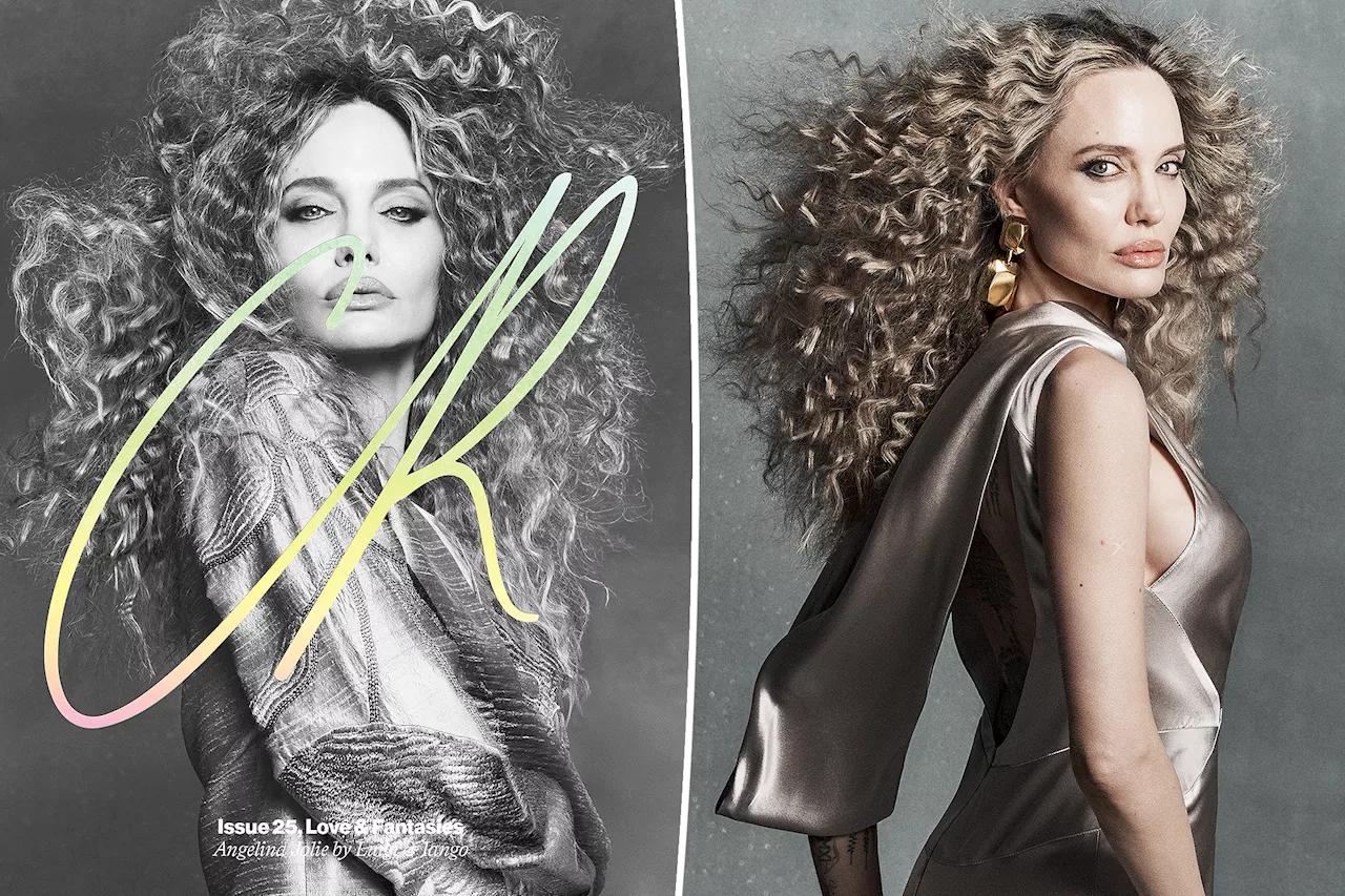 Angelia Jolie sports wild curls and Atelier Jolie designs for CR Fashion Book