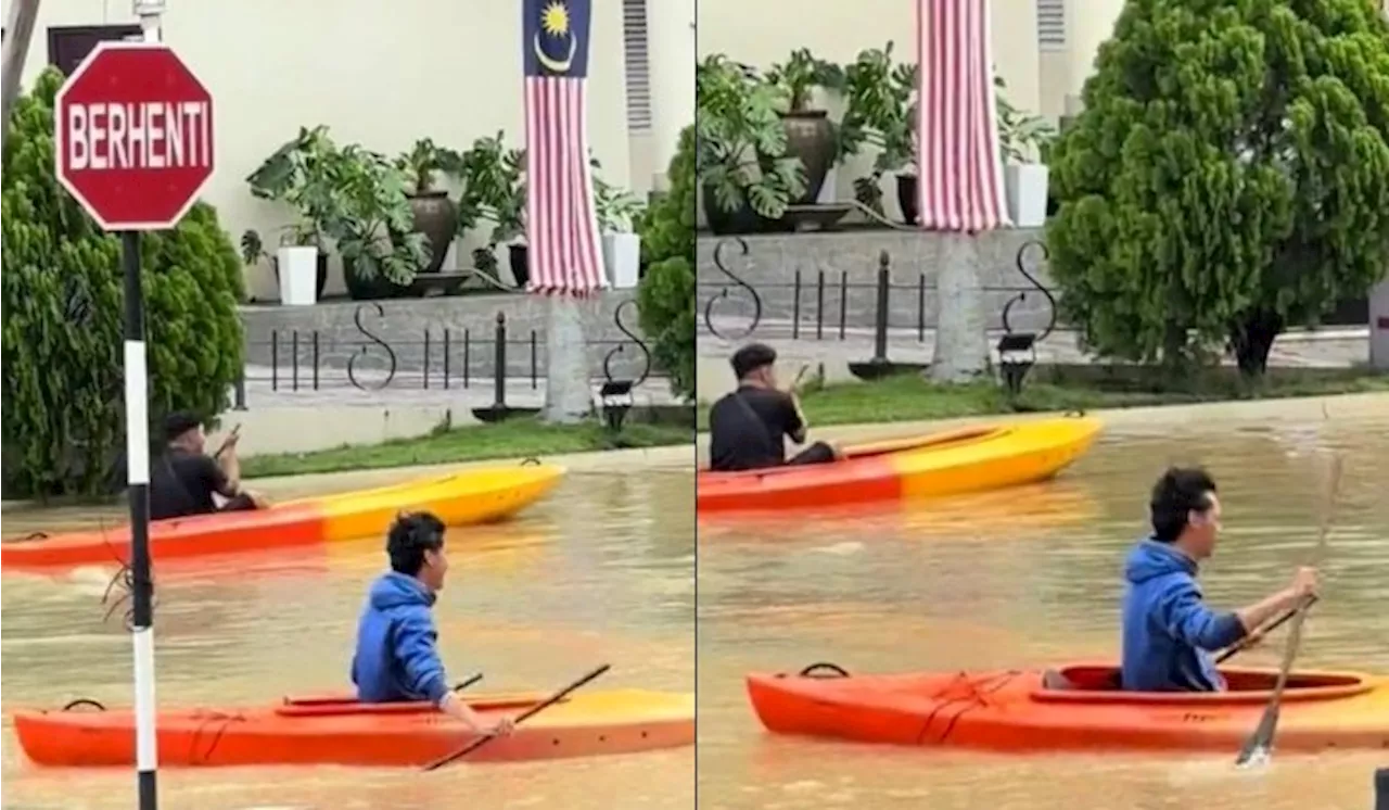 – Gelagat 2 Lelaki Enjoy Berkayak Ketika Banjir Cuit Hati Ramai