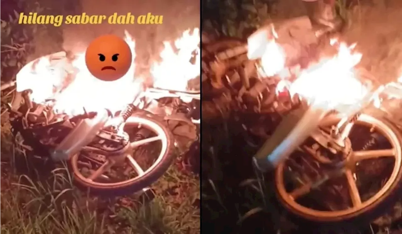 [Watch] Dad’s Solution To Son’s Mat Rempit-ness: Set Bike On Fire