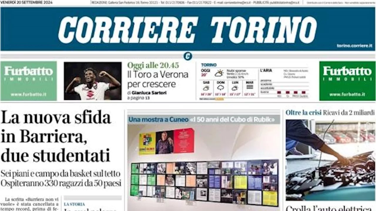 Corriere di Torino in prima pagina: 'Anticipo campionato, granata a Verona per crescere'