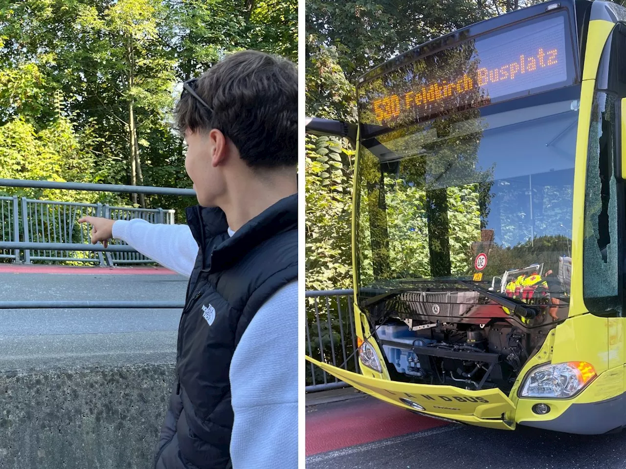 Bus krachte in Frastanz gegen Geländer: 'Plötzlich hat es geknallt'