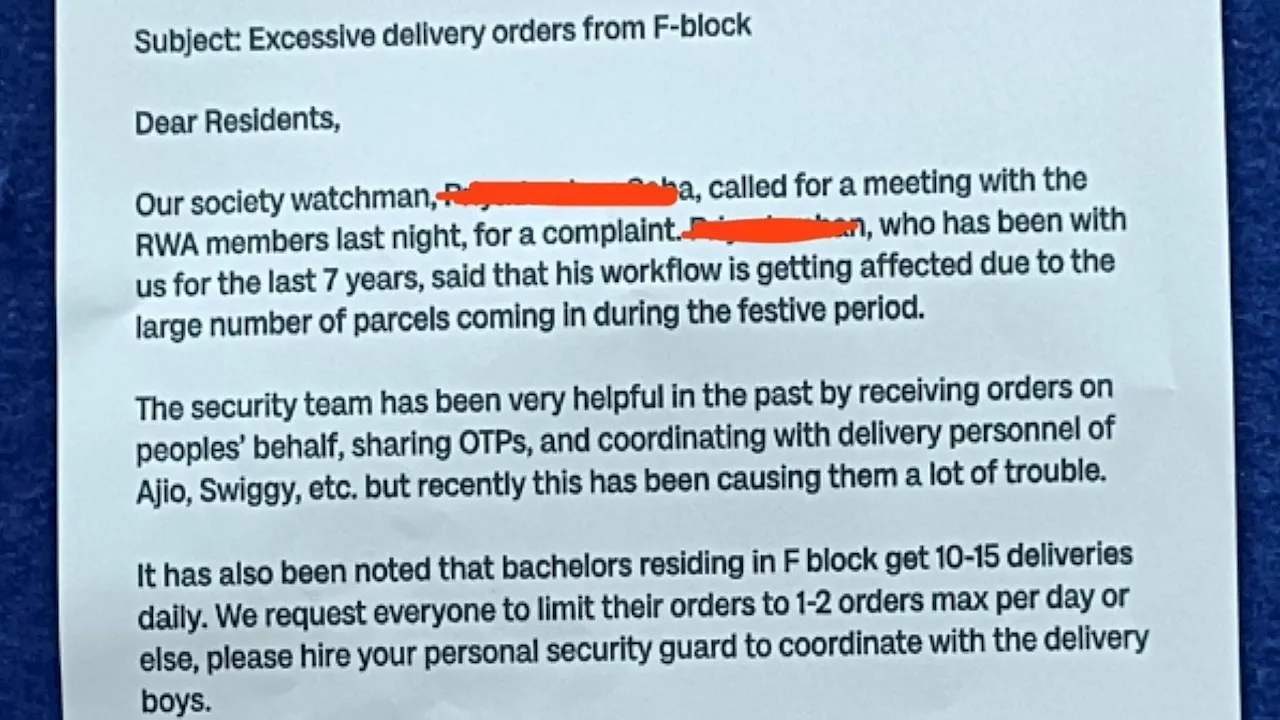 'इतने कूरियर आएंगे तो हमसे नहीं होगा...', सोसाइटी गार्ड ने की शिकायत, जारी हुआ नोटिस