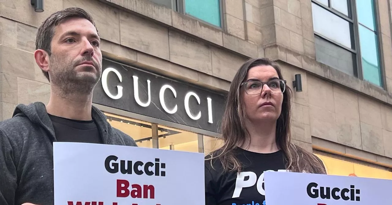 Animal rights activists protest outside new Gucci store in Edinburgh