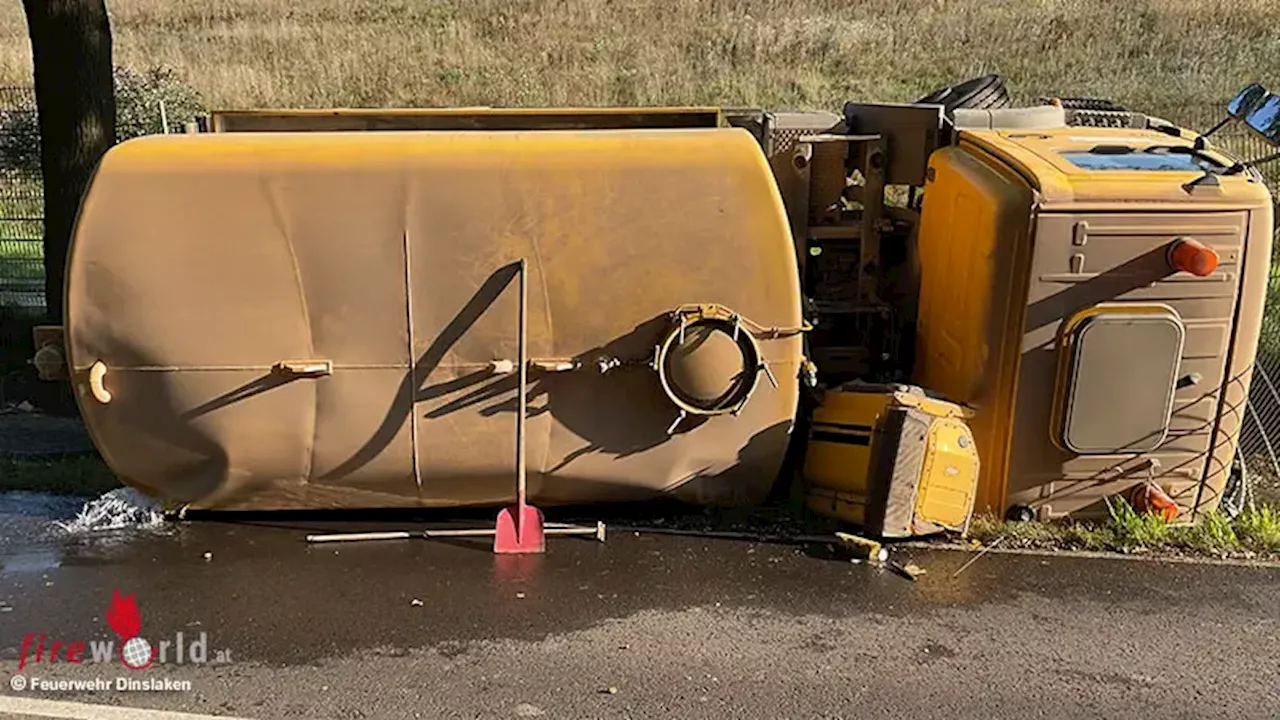 D: Wassertankwagen in Dinslaken vin Böschung gerutscht