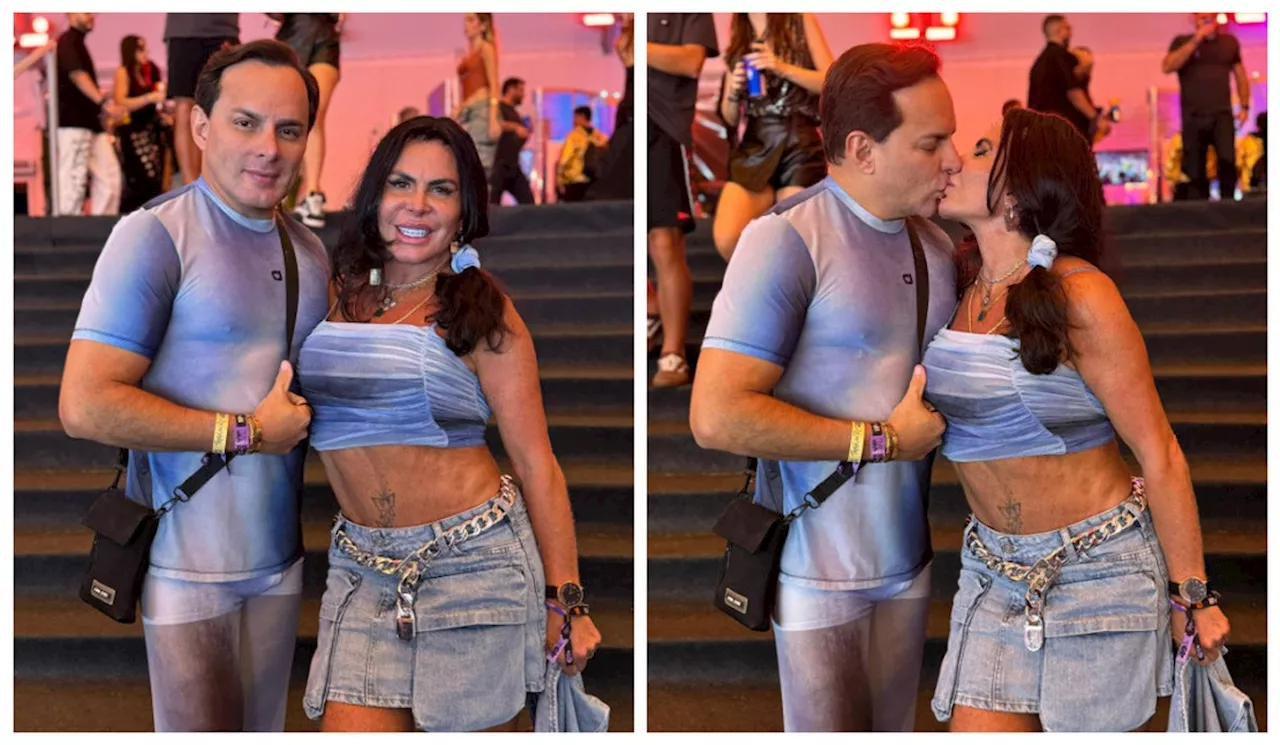 Gretchen combina look com o do marido para o Rock in Rio