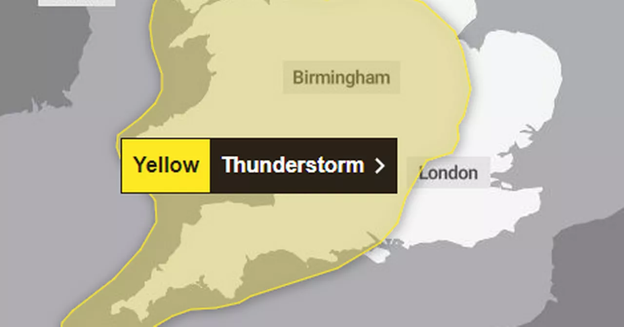 Met Office update thunderstorm UK weather warning - full list of areas affected